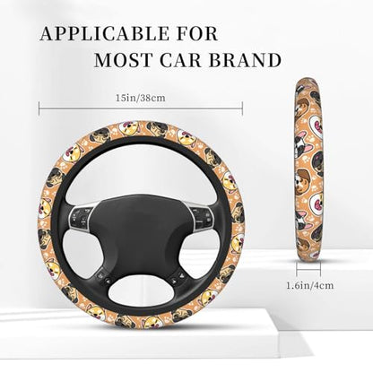 Cute Dog Print Neoprene Steering Wheel Cover Anti-Slip Elastic Pet Face Steering Wheel Protective Cover 15in Universal Car Accessories Fit Cars, SUVs, Auto - color: Pet Dog Print