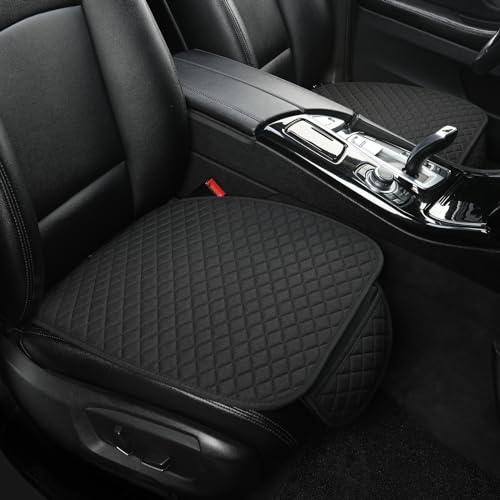 Linen Car Seat Covers,Bottom Seat Covers for Cars Include 2 Piece Front Driver Seat Pad Mat Universal Fits 90% Vehicles,SUVs,Cars,Sedans(2Piece-Black)