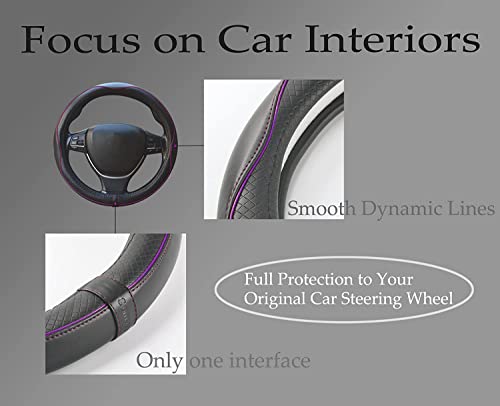 Gomass Car Steering Wheel Cover, Anti-Slip, Safety, Soft, Breathable, Heavy Duty, Thick, Full Surround, Sports Style (Black with Purple line) - color: Black with Purple line