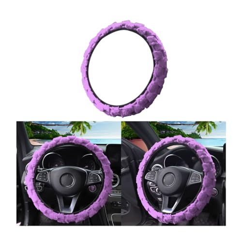 Car Steering Wheel Cover, 14.5 to 15 Inch Warm Anti-Slip Fluffy Furry Automotive Steering Wheel Protector for Man Woman Girls, Vehicle Interior Decoration Fit Cars, SUVs, Trucks（Purple）