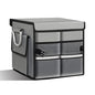 Car Trunk Organizer with Lid, 28L 2-Compartment Collapsible Trunk Cargo Storage Box, Waterproof Oxford Vehicle Backseat Storage Organizer with Base Plate & Metal Handle, Car Accessories (Gray)
