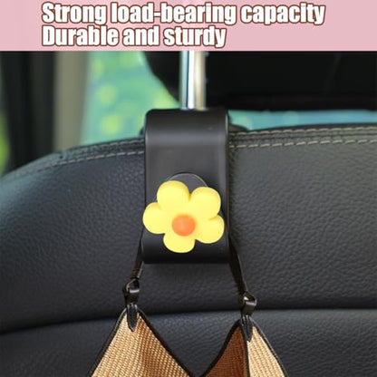 4 PCS Car Headrest Hook, Multifunctional Flower Vehicle Seat Back Storage Hook, Cute Automotive Seatback Organizer Hanger for Purse Grocery Bag Handbag, Universal Fit (Black/Yellow) - color: Black/Yellow