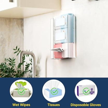 NiHome Multi-Tier Clear Acrylic Wall Mount Glove Box Holder Tissue Box Dispenser for Kitchen, Bathroom, Garage, Lab, Salon, Space-Saving Adjustable Organizer for Gloves, Tissues, Baby Wipes (3-Tier)