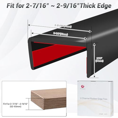 Rubber Edge Trim, 2-1/2 inch Wide U Channel Edge Trim, Big Size U Shaped Trim, Self Adhesive Edge Banding for Plywood, Woods, Doors, Shelf, Cabinet, Countertop, Length 20Ft, Black - size: Size2-1/2"(Fit 2-7/16"~2-9/16"), L20'