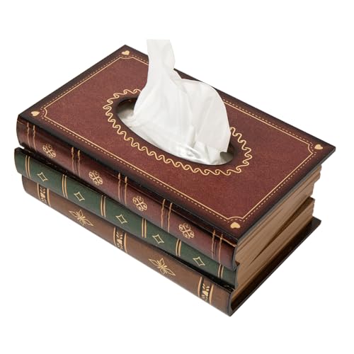 Crafted Classical Retro Wooden Antique Book Tissue Box Cover Tissue Holder Dispenser Paper Cover Case Napkin Holder Home Decor for Bathroom Living Room Office car Kitchen (red Rectangle) - color: Red Rectangle