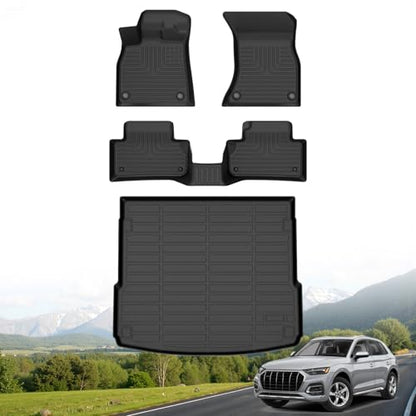 Hutisya-Floor Mats & Cargo Liner Set Fit for 2018-2025 Audi Q5/SQ5 (Not for Q5 PHEV) (Include Sportback) All Weather Protection Anti-Slip & Durable TPE Full Set Liners Automotive Accessories-Black - style: 2)For Q5 2018-2025 Full Set