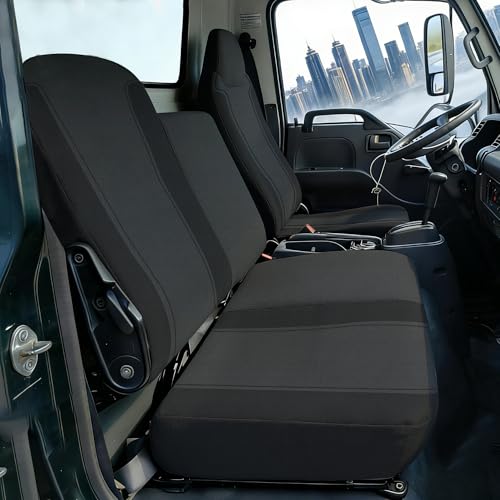 40/60 Split Bench Design Front Seat Cover for Isuzu NPR 1995-2005, Knitted Fabric with Soft Foam Lining, Breathable Seat Protector-Balck