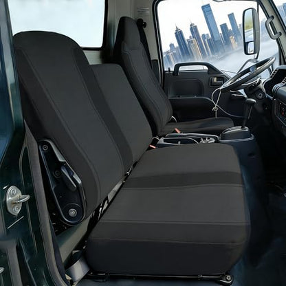 40/60 Split Bench Design Front Seat Cover for Isuzu NPR 1995-2005, Knitted Fabric with Soft Foam Lining, Breathable Seat Protector-Balck