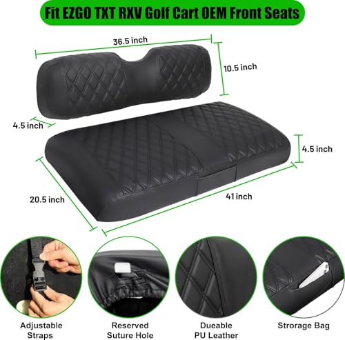EZGO Seat Covers, Golf Cart Seat Covers for EZGO TXT 1994-2013 and EZGO RXV OEM Ordinary Seat Thick Marine Leather Custom Diamond Comfortable/Anti-Scratch/Anti-Fading/Easy to Install - style: Fit EZGO TXT Front Seat