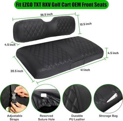 EZGO Seat Covers, Golf Cart Seat Covers for EZGO TXT 1994-2013 and EZGO RXV OEM Ordinary Seat Thick Marine Leather Custom Diamond Comfortable/Anti-Scratch/Anti-Fading/Easy to Install - style: Fit EZGO TXT Front Seat