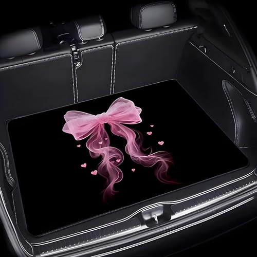 Universal Car Trunk Mat 29" x 39", Pink Bow and Heart All Weather Trunk Protection Cargo Liner, Durable Cargo Mat Rear Trunk Liner, Stylish Vehicle Interior Accessories Suitable for Most Car Models - color: Pink Bow and Heart