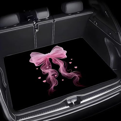 Universal Car Trunk Mat 29" x 39", Pink Bow and Heart All Weather Trunk Protection Cargo Liner, Durable Cargo Mat Rear Trunk Liner, Stylish Vehicle Interior Accessories Suitable for Most Car Models - color: Pink Bow and Heart