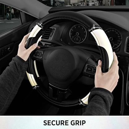 Road Comforts Leather Steering Wheel Cover - Made with PVC Leather - Anti-Slip, Universal Fit 14 1/2 inches to 15 inches - White - color: White