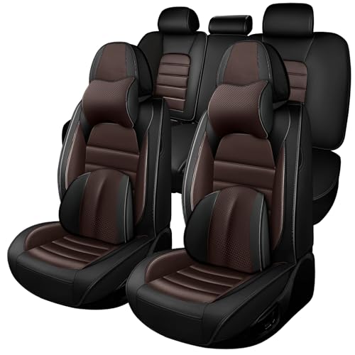 Full Set for Volkswagen Taos Seat Covers 2022-2026,Waterproof Nappa Leather Car Seat Protector, Anti-Slip & Comfortable Car seat Cover(Luxury 5 Seats Black&Coffee) - color: Black&Coffee, size: Luxury 5 Seats