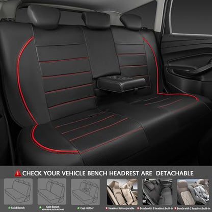 CAR PASS Universal FIT Piping Leather Car Seat Cover, for suvs,Van,Trucks,Airbag Compatible,Inside Zipper Design and Reserved Opening Holes (Full Set, Black and Red) - color: Red Black