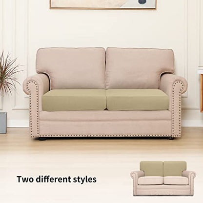 Easy-Going Stretch Individual Loveseat Couch Cushion Cover Sofa Cushion Furniture Protector Sofa slipcover Soft Flexibility with Elastic Bottom (2-Piece Loveseat Cushion Cover, Beige) - color: Beige, size: 2-piece