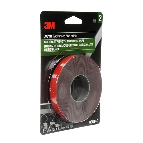 3M Super-Strength Molding Tape, 1/2 in x 15 ft, High Strength Double-Sided Adhesive, Permanently Attaches Side Moldings, Trim and Emblems to Interior and Exterior of Vehicles (03614)