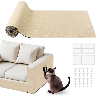 Cat Scratch Furniture Protector for Couch, Wall & Door Guard, Trimmable Self-Adhesive Scratch Pad, DIY Climbing Mat, Deterrent, Scratching Post Replacement (118''x15.8'', Khaki)