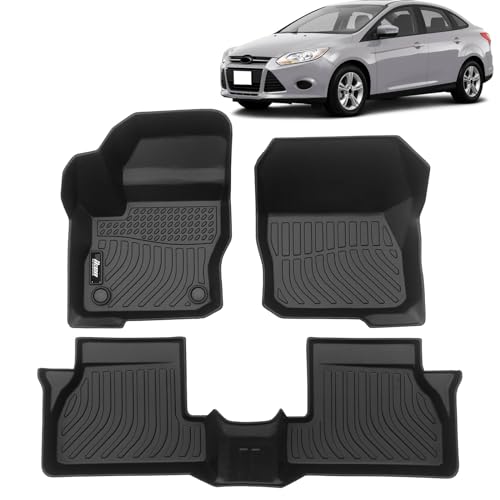FREEMOTOR802 Compatible with 2012-2018 Ford Focus Floor Mats, Black 3D Molded Carpets Liner 1st 2nd Row Pad 3PC TPE Thermo Plastic Elastomer All Weather Protector - size: For Ford Focus (Except RS/Electric) 2012-2018