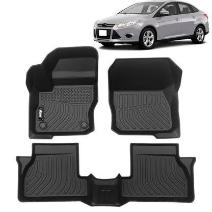 FREEMOTOR802 Compatible with 2012-2018 Ford Focus Floor Mats, Black 3D Molded Carpets Liner 1st 2nd Row Pad 3PC TPE Thermo Plastic Elastomer All Weather Protector - size: For Ford Focus (Except RS/Electric) 2012-2018