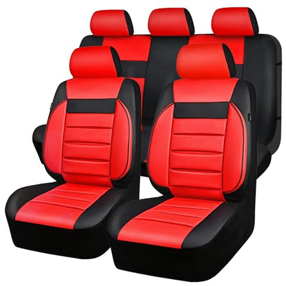 CAR PASS Leather Seat Covers Full Set Universal Water Resistant 3D Foam Back Support, Luxury Comfort Automotive 5 Seat Covers All Season Fit for SUV,Sedan,Van, Airbag Compatible Elegance (Black Red) - color: Black and Red