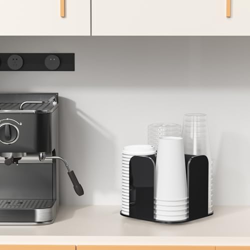 4-Compartment Countertop Cup Dispenser - Black Acrylic Cup and Lid Carousel Coffee Bar Accessories Rotating Beverage Cup Holder Disposable Paper Cup Organizer for Restaurant Kitchen Breakroom - color: Black
