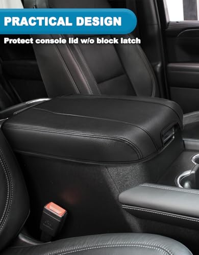Center Console Armrest Cover for Chevy Silverado & GMC Sierra 2019-2026, Yukon & Tahoe & Suburban 2021-2026, Floor Console Bucket Seat Only, Vinyl Middle Console Cover, Scratchproof, Black - color: Black Full Cover