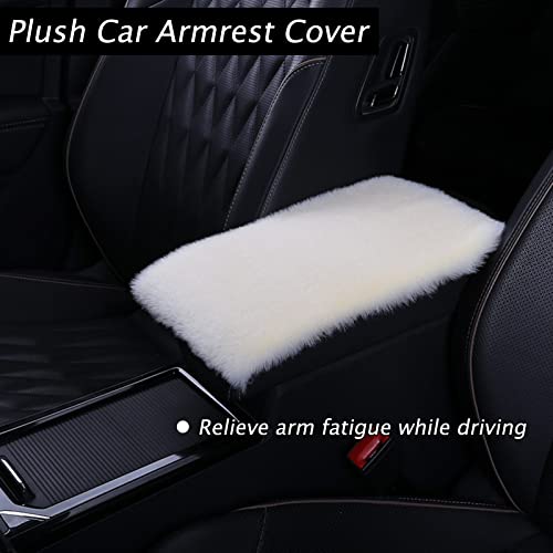 9 Pack Cute Bear Fluffy Steering Wheel Cover with Furry Gear Cover,Handbrake Cover,Seat Belt Pad,Armrest Pad,Bling Car Coaster and Fur Key Chain for Women Girls (Beige) - color: Beige
