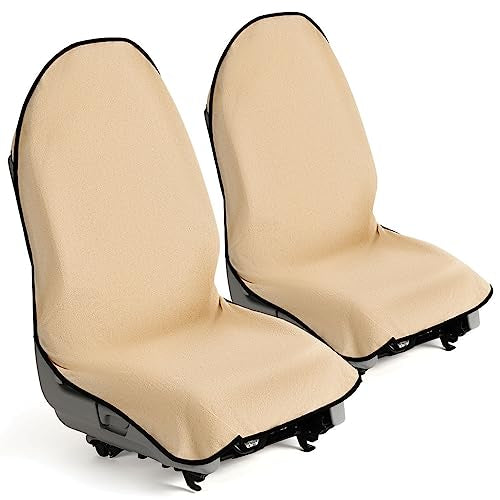 lebogner Car Seat Towel Cover for Post Gym Workout, Running, Swimming, and Hiking, 2 Pack Universal Fit Anti-Slip Waterproof Sweating Bucket Seat Protector for Cars, SUVs and Trucks, Beige - color: Beige - 2 Pack