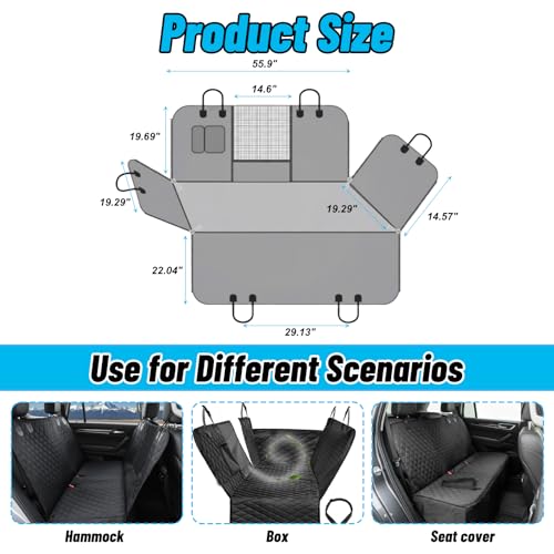 Pet Cover for Car Backseat, 600D Oxford Car Dog Seat Cover with Non-Slip Mesh, Waterproof Pet Protector for Sedan SUV Trucks (Black, 53.9 x 57.9 in)