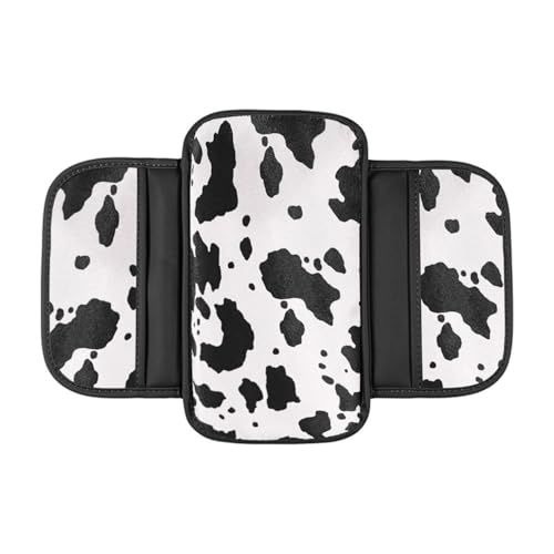 Cow Print Car Center Console Cover PVC Leather Armrest Cushion with 2 Storage Bags Universal Auto Armrest Seat Box Pad Car Interior Accessories Protector for Women Men (White Black)