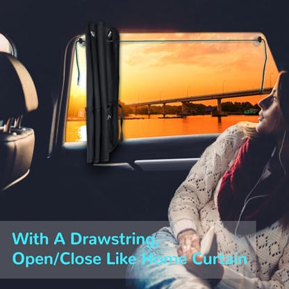 Car Sun Shade Side Window, 2 Pcs Blackout Car Window Shade for Baby Privacy with Storage Net Pockets Auto Curtains 7 Suction Cups for Heat/UV Protection Sun Block Covers - color: Black-2pcs