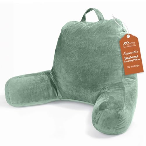 Sasttie Reading Pillow, Velvet Back Pillow for Bed Sitting Up, Adult Back-Rest Support Cushion with Arms for Sit Up on Couch, Sofa, and Floor, Dorm Essentials, Reading Accessories, Sage - color: Sage, size: Standard (18-Inch)