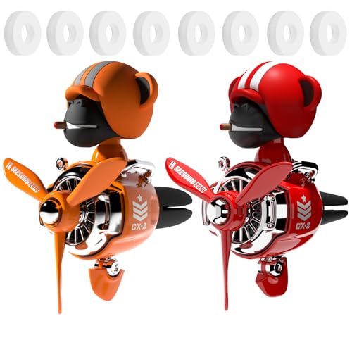2Pcs Car Air Fresheners, Cute Bear Pilot Automotive Air Outlet Creative Car Perfume Diffuser, Automotive Accessories Air Vent Decoration with 8 Fragrant Tablets (Orange 1+Red 4) - color: Orange 1+Red 4