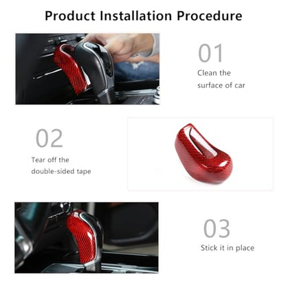Car Real Carbon Fiber Gear Head Knob Trim Cover Fit for Maserati Ghibli/Quattroporte/Levante 2013-2018 Center Console Gear Knob Trim Cover Interior Accessories (Red Carbon Fiber)