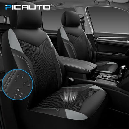 PIC AUTO Car Seat Cover, Super Breathable Mesh Front Seat Cover for Cars, Gray Leather Seat Covers, Universal Fit, Durable, Airbag Compatible, Suitable for SUVs, Trucks, Sedans, and Vehicles - color: Gray