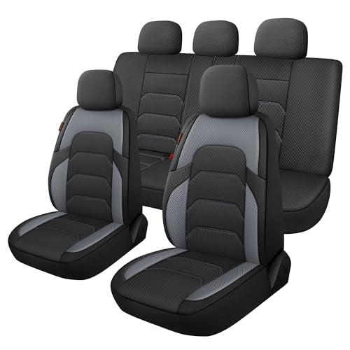 CAROMOP 3D Air Mesh Car Seat Covers Full Set,Breathable and Durable Seat Covers for Cars,Split Bench Compatible,Universal Fit for SUV,Vans,sedans, Trucks, Automotive Interior Covers(5-Seat Black/Grey) - color: Black/Gray, size: Full Set