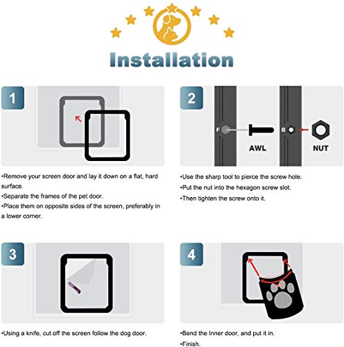 LESTP Pet Door - Automatic Lock Dog & Cat Screen Protector for Sliding Doors (Large) - size: Large