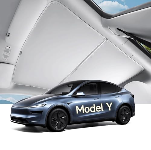 Roof Sunshade for Model Y Juniper 2025 2026 |No Gaps, No-Sagging | Heat Insulation for Glass Roof | Foldable Sunroof Cover for Tesla Model Y Juniper Accessories, White - color: Model Y Juniper Sunshade Roof