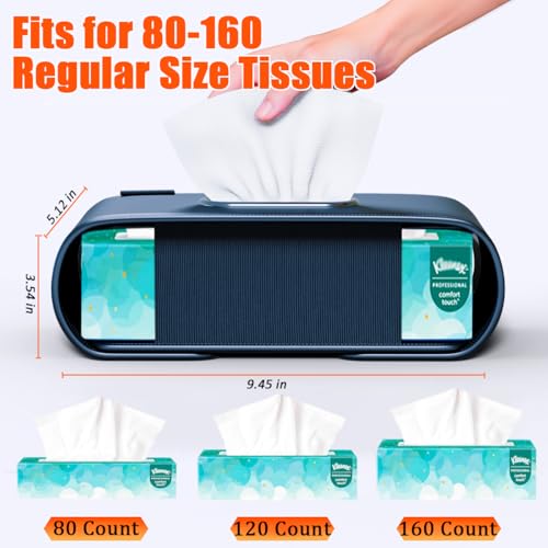 Car Tissue Holder, Large Tissue Box Cover Keep Tidy, Premium PU Leather Backseat Napkin Holder Tissues Dispenser for Car Fits Standard 80-160 Count Tissue Boxes, Black