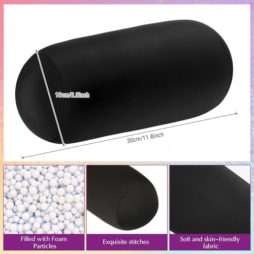 Geelin 2 Pcs Bead Roll Pillow 11.8 x 6.3 Inch Soft Bolster Cylindrical Pillow for Sleeping Home Travel Neck Head Back Support Rest(Black, Blue) - color: Black, Blue