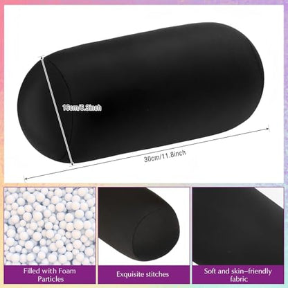 Geelin 2 Pcs Bead Roll Pillow 11.8 x 6.3 Inch Soft Bolster Cylindrical Pillow for Sleeping Home Travel Neck Head Back Support Rest(Black, Blue) - color: Black, Blue