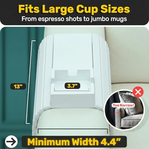 Bamboo Couch Holder - Non-Slip Furniture Protector, Sofa Armrest Table for Mugs & Tumblers – Weighted 16” Large White Bamboo Holder for Recliners and Loveseats - color: White