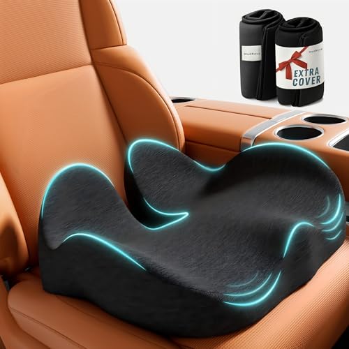 Car Seat Cushion, Memory Foam Cushion with Carry Handle for Drivers, Orthopedic Sciatica & Tailbone Pain Relief for Long Driving, Comfortable Back Support for Car, Truck & Travel - Charcoal - color: Charcoal