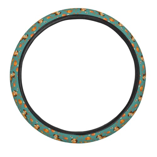 Cute Dogs Green Pattern Steering Wheel Cover for Women Men, Non-Slip Steering Wheel Protector Car Wheel Covers, Universal 15 Inch Fit for Auto, Suvs, Truck - color: Cute Dogs Green Pattern
