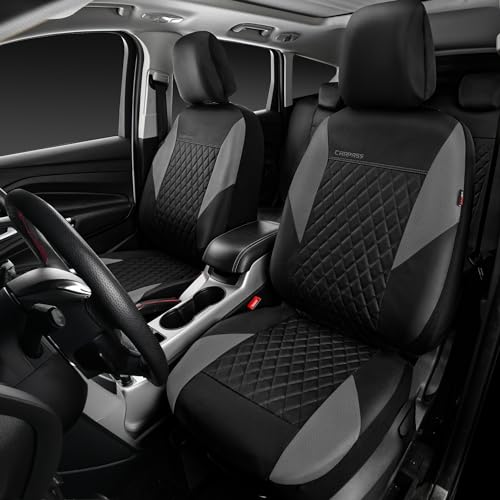 CAR PASS Quilting Leather Seat Covers Full Set,Universal Waterproof Deluxe PU Premium Car Seat Cover with 5mm Composite Sponge Inside,Airbag Compatible,Front and Rear Seat Cover for Sedan SUV Van,Gray - color: Black And Gray, size: Full Set (Front and Rea
