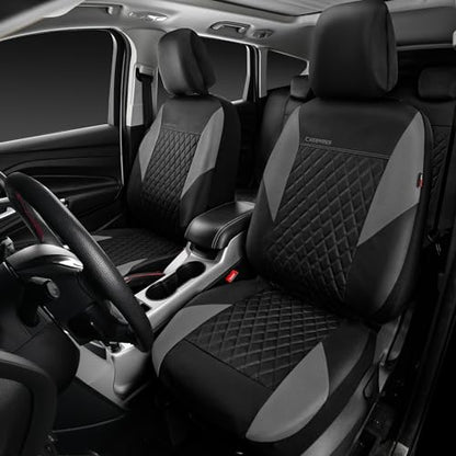 CAR PASS Quilting Leather Seat Covers Full Set,Universal Waterproof Deluxe PU Premium Car Seat Cover with 5mm Composite Sponge Inside,Airbag Compatible,Front and Rear Seat Cover for Sedan SUV Van,Gray - color: Black And Gray, size: Full Set (Front and Rea