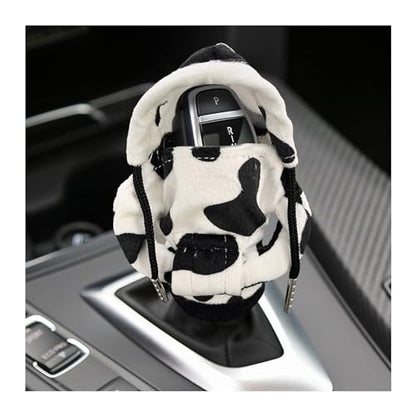 Ohleats Car Gear Shift Hoodie, Mini Funny Fashionable Automotive Gear Shifter Cover, Winter Warm Car Shift Knob Sweater Protector, Universal Interior Car Accessories (Cow) - color: Cow