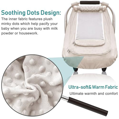Waterproof Baby Car Seat Cover，YVMVDV Patented Cold Weather Carseat Cover for Babies,Infant Car Seat Cover Canopy for Boy Girls, Keeps Babies Warm and Cozy (Beige) - color: Thick-Beige