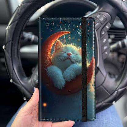 Car Registration and Insurance Holder for Women Men,Automobile License Document Card Holders Vehicle Glove Box Organizer Leather Accessories Driver Essential,Cat Sleeping on Moon - color: Cat Sleeping on Moon